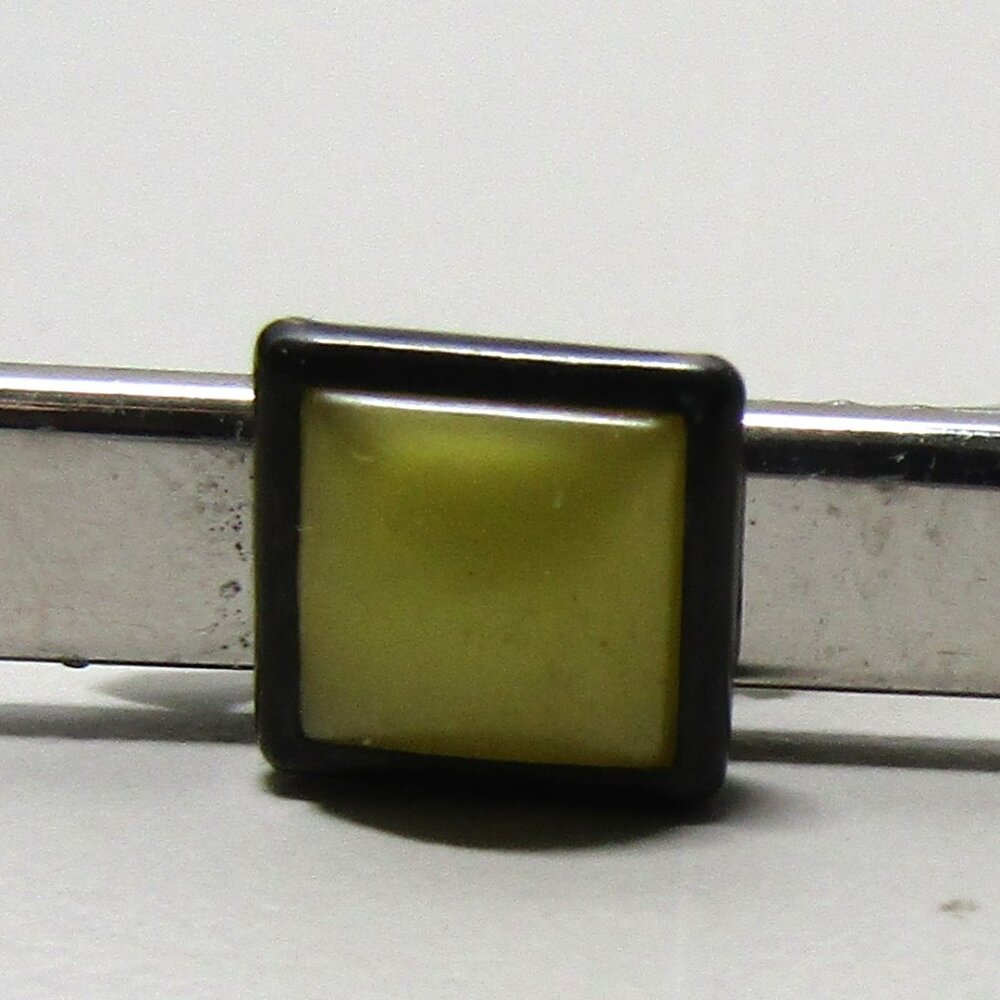 vintage silver tone MCM tie clip with yellow square stone